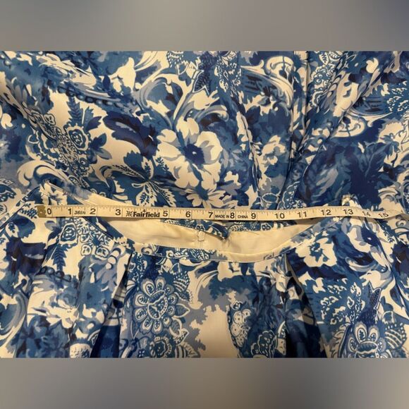 Sherri Hill Blue and White Bishop Sleeve Prom Dress - Picture 15 of 15